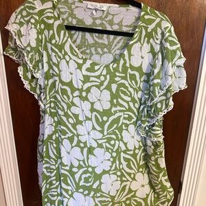 Rachel Zoe White and Green Floral Blouse